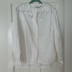 NWT Sandro ruffled lace trim blouse